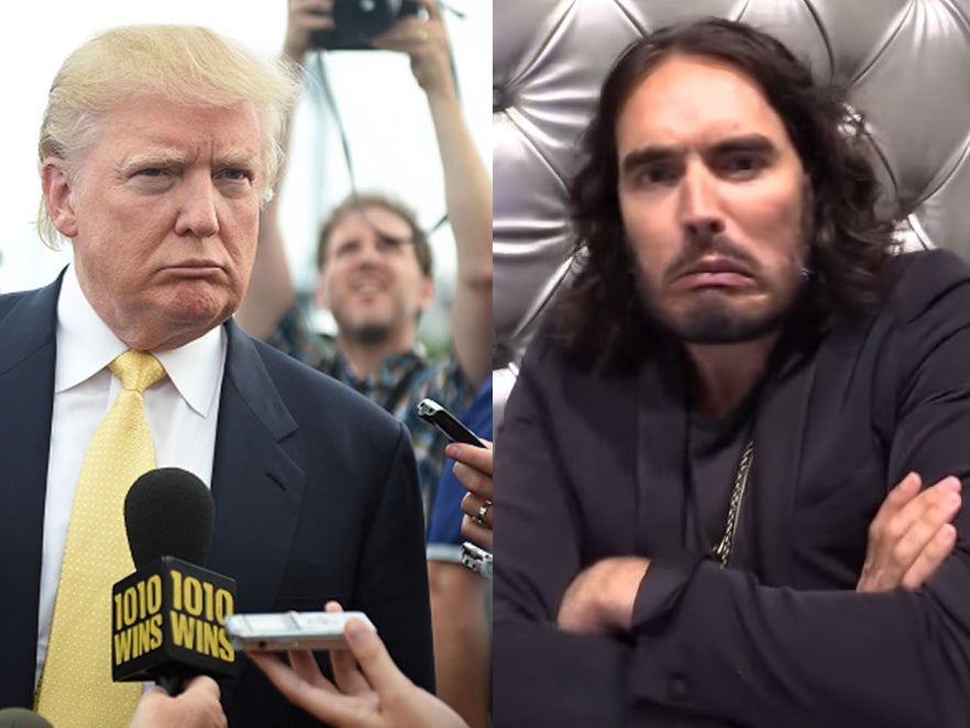 Comedian Russell Brand does impersonation of Donald Trump