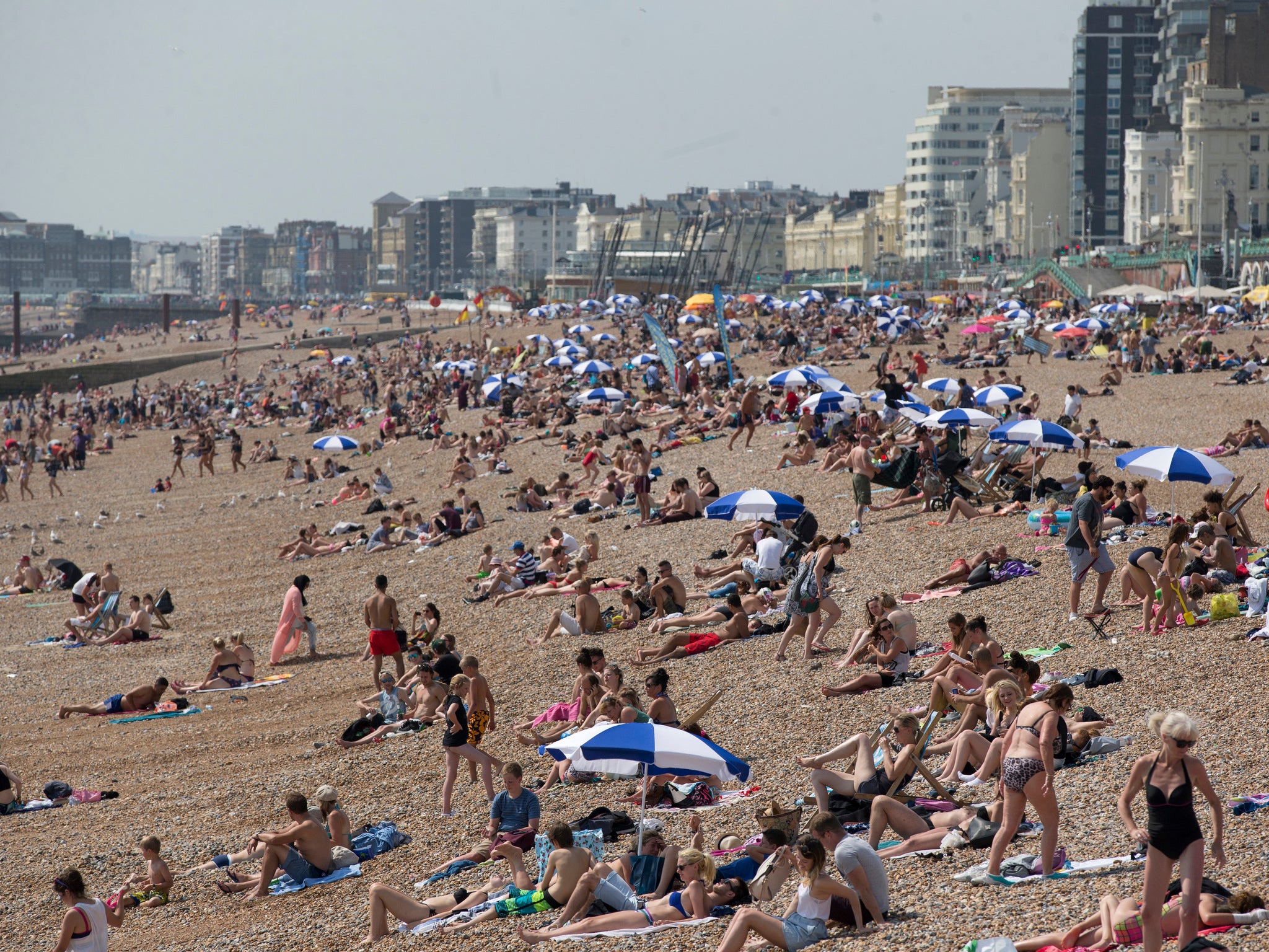 Over 100,000 flocked to Brighton beach today as temperatures soared to 27C