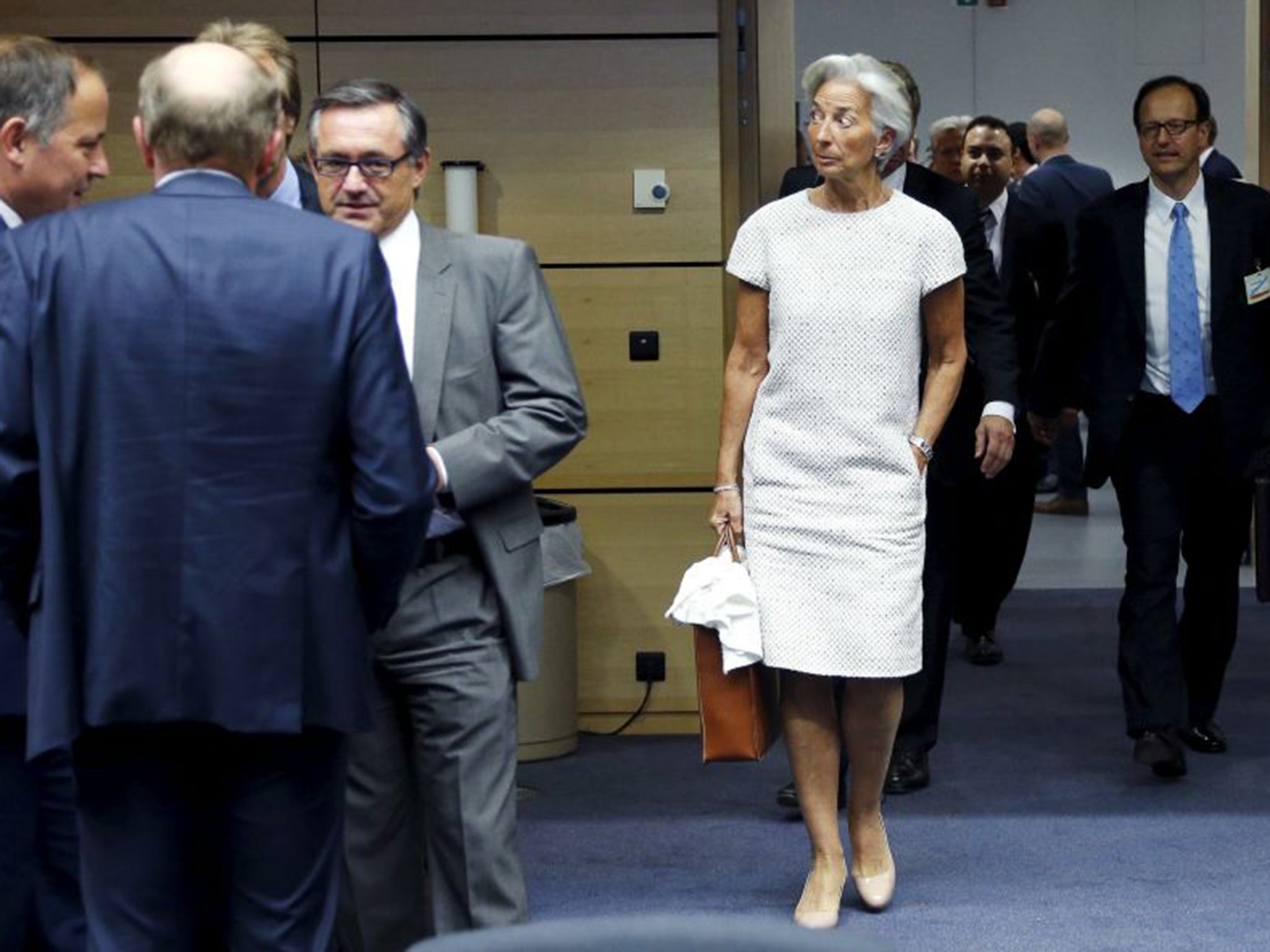 IMF Managing Director Christine Lagarde arriving to attend the eurozone finance ministers meeting in Brussels on Saturday