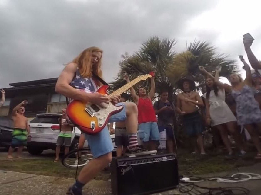 Pittman performed a stadium rock-style rendition of 'The Star-Spangled Banner' at a street party