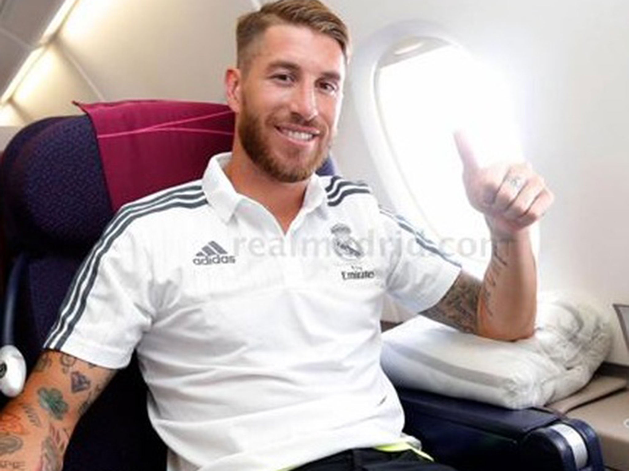 Sergio Ramos pictured on the plane to Australia during Real's pre-season tour