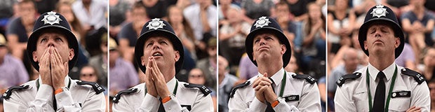 A policeman's hilarious reactions during the Wimbledon men's singles final