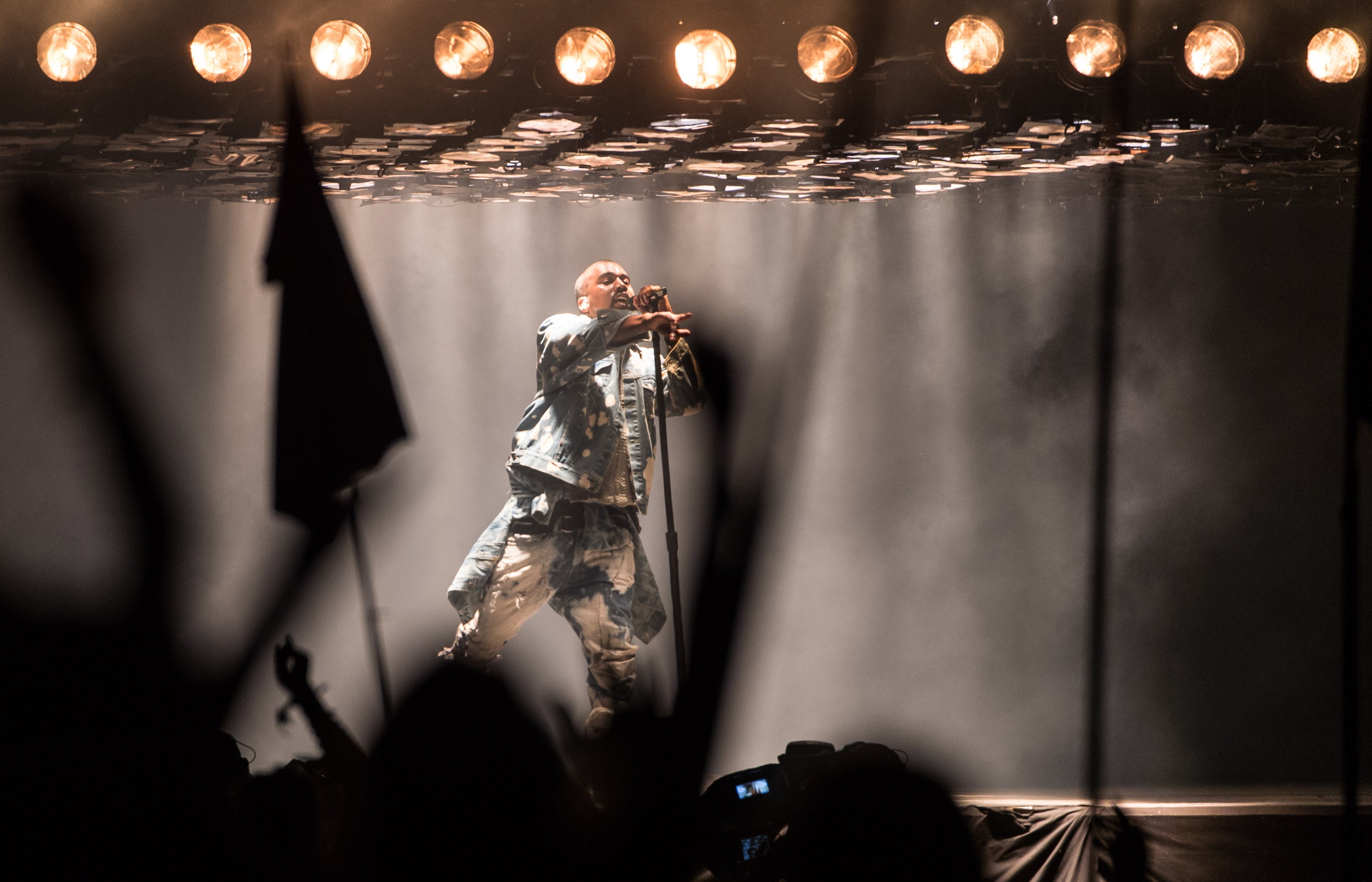 Kanye West performing at Glastonbury 2015