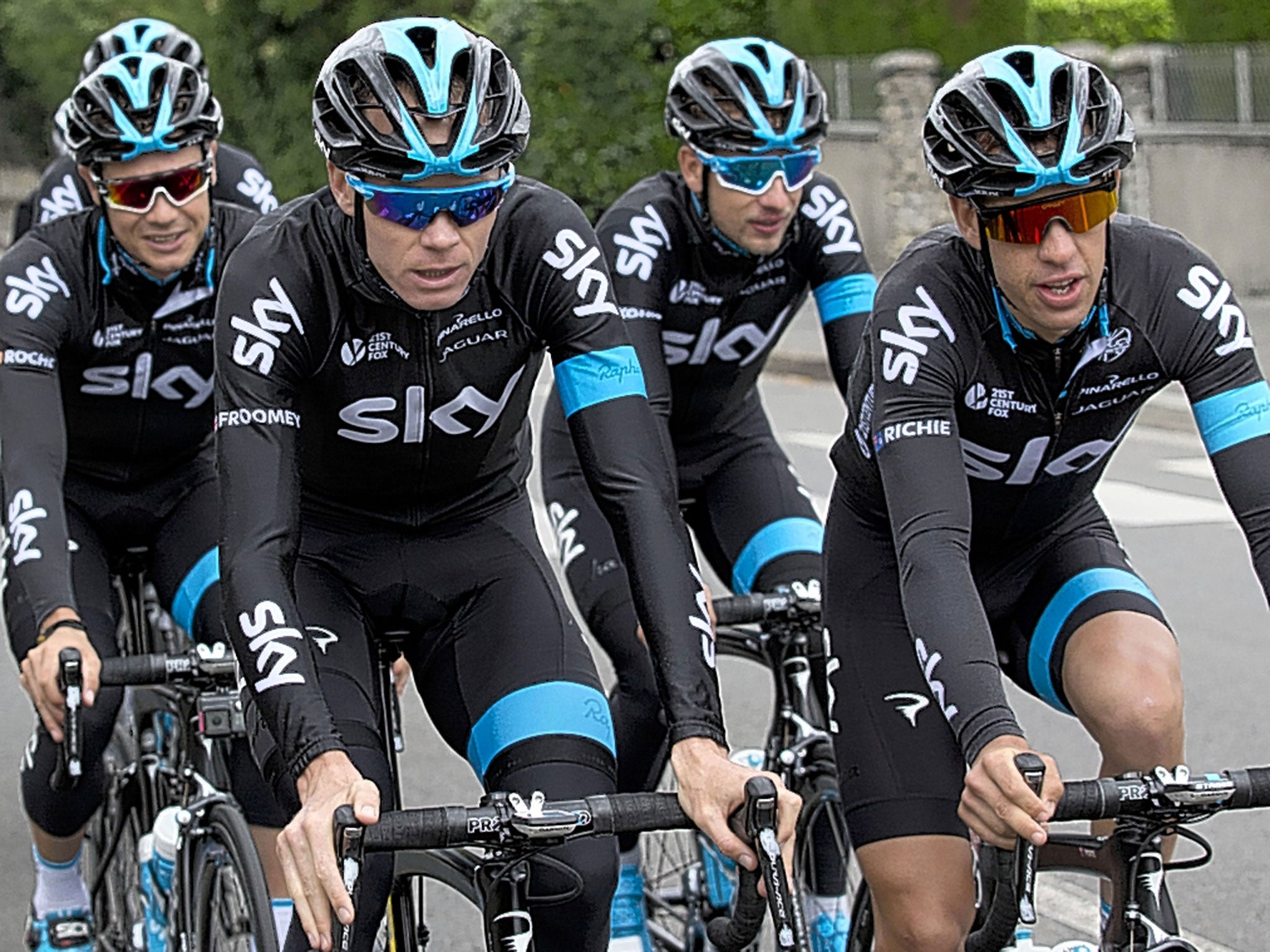 Sky's Chris Froome (left) and Richie Porte on a training ride during Monday's rest day