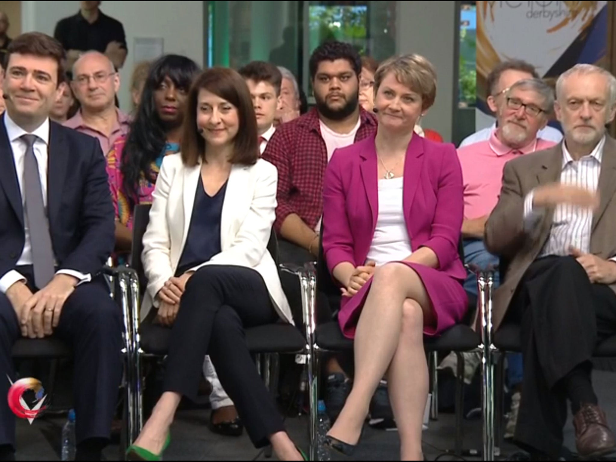 From left to right: Andy Burnham, Liz Kendall, Yvette Cooper and Jeremy Corbyn on Victoria Derbyshire’s BBC2 show