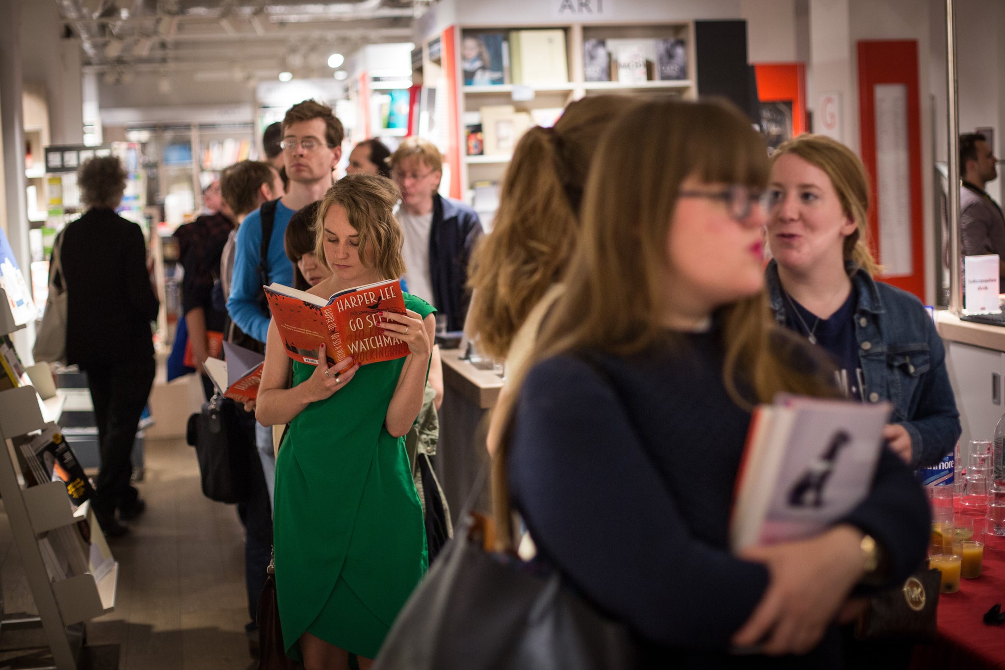 British book lovers queue to buy Harper Lee's new novel in Foyles, London