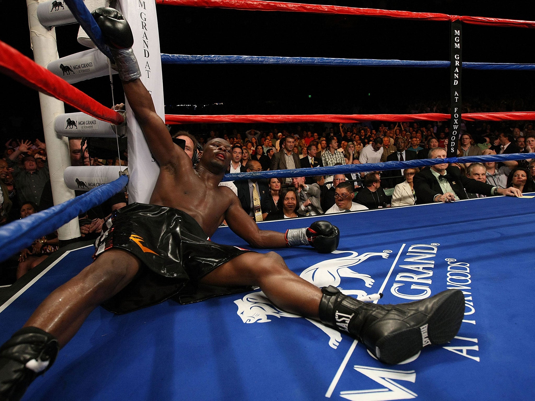 Jermain Taylor is knocked down by Carl Froch in the 12th round