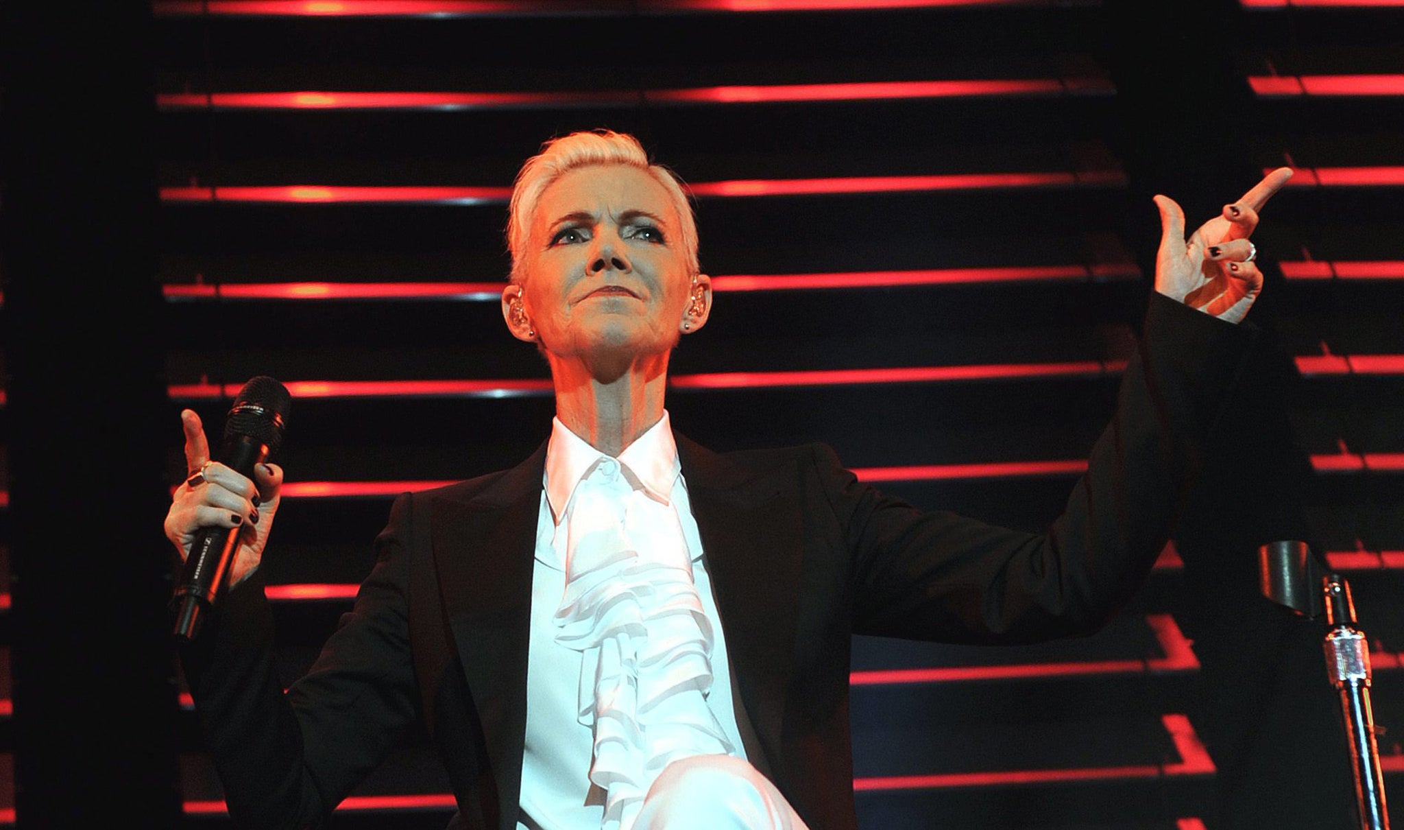 Marie Fredriksson of the Swedish band Roxette performs on stage