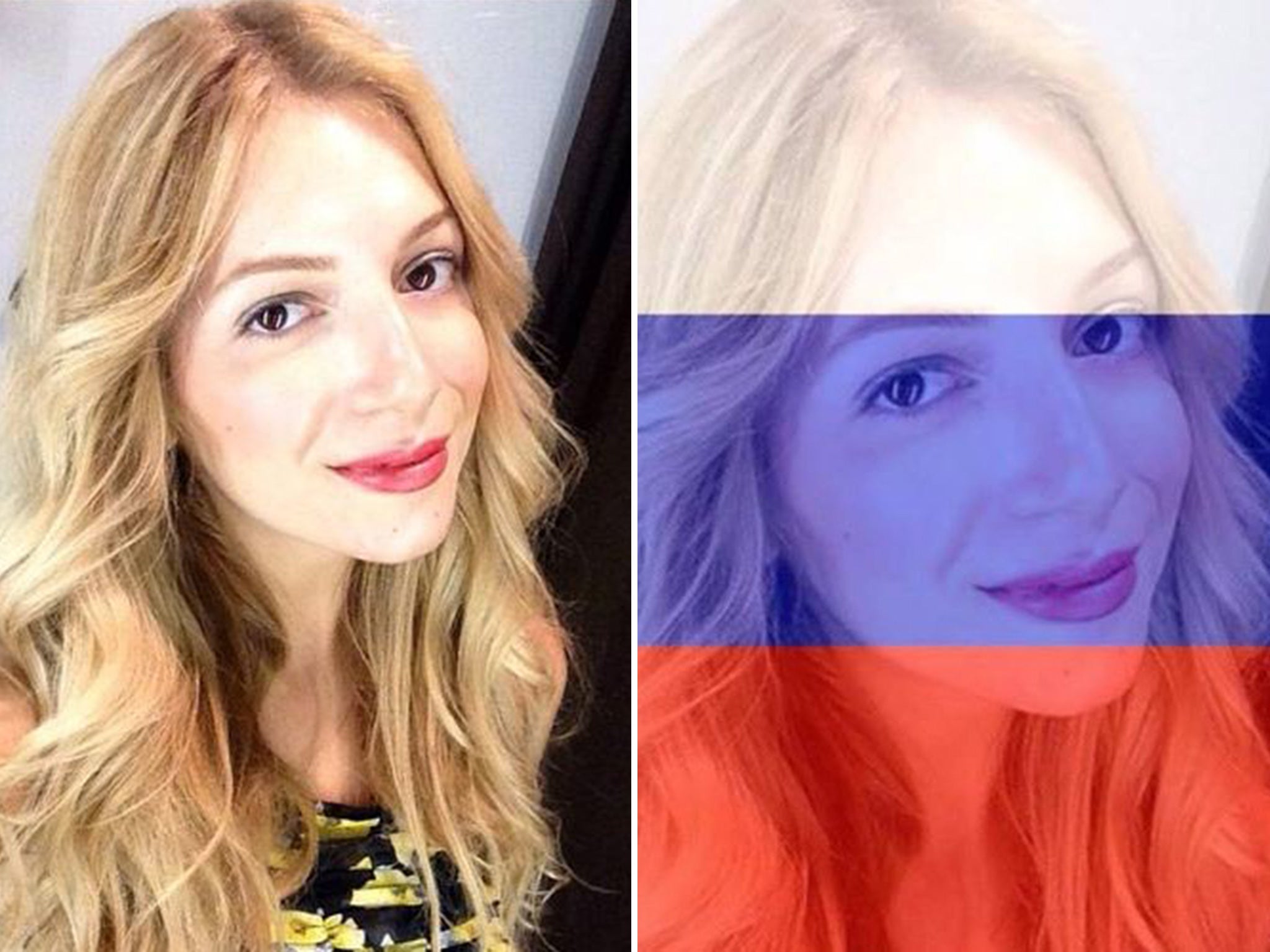 (L) The original photo posted by Katerina Katsiami, which was edited and posted to Facebook under the name of 'Valya Ivanova' (R) to support an anti-gay pride campaign