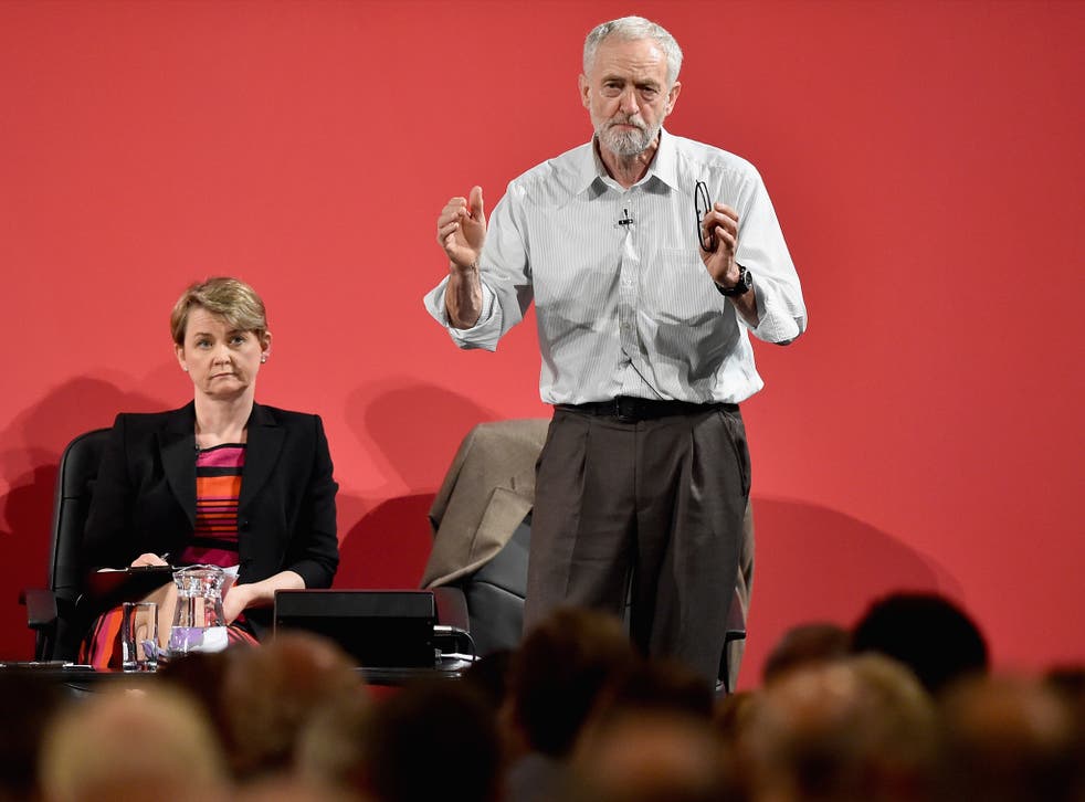 Jeremy Corbyn was expected to finish behind all his rivals, including Yvette Cooper (left)