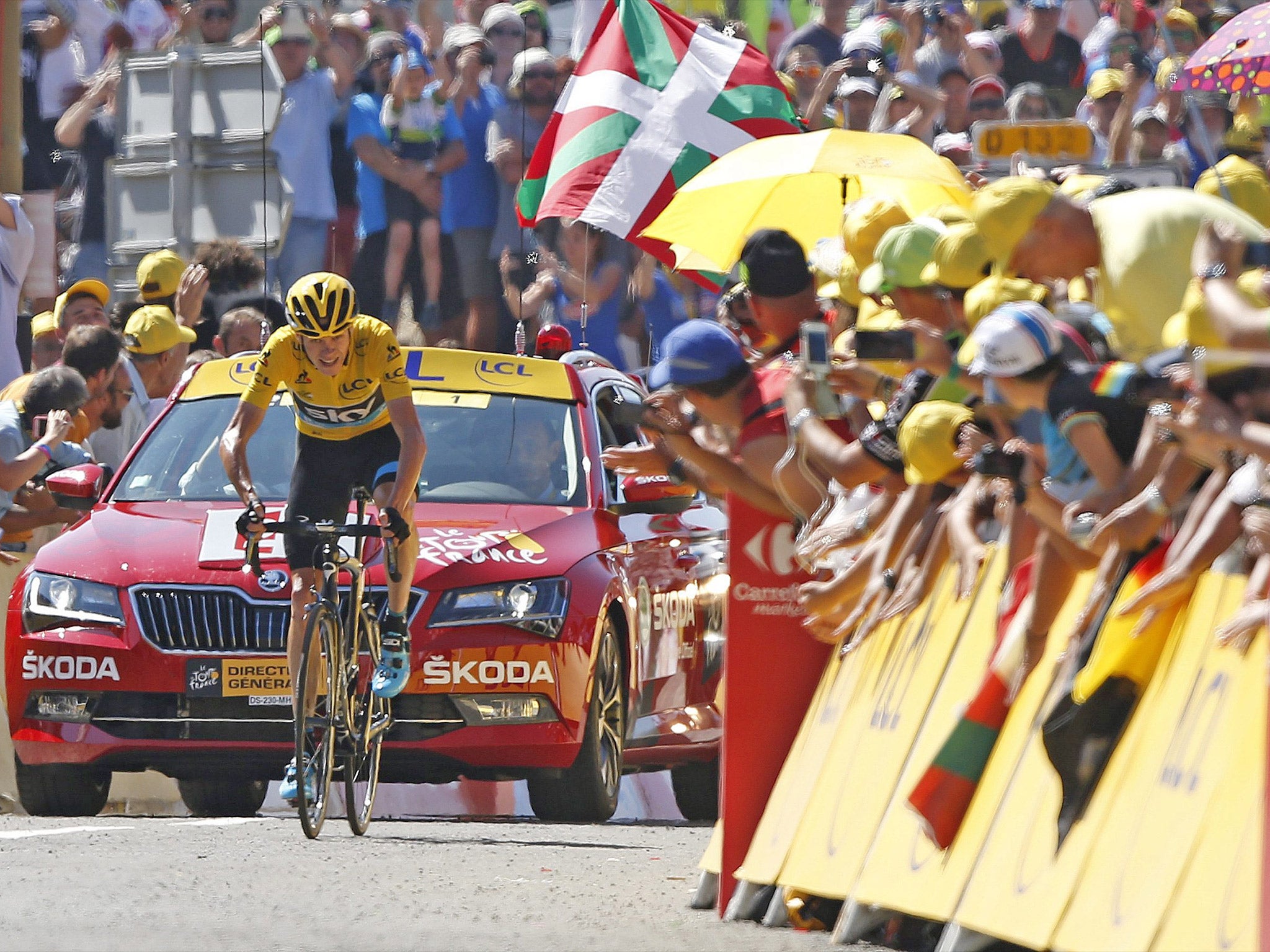 Chris Froome on his way to winning the 10th stage of the Tour de France between Tarbes and La Pierre-Saint-Martin