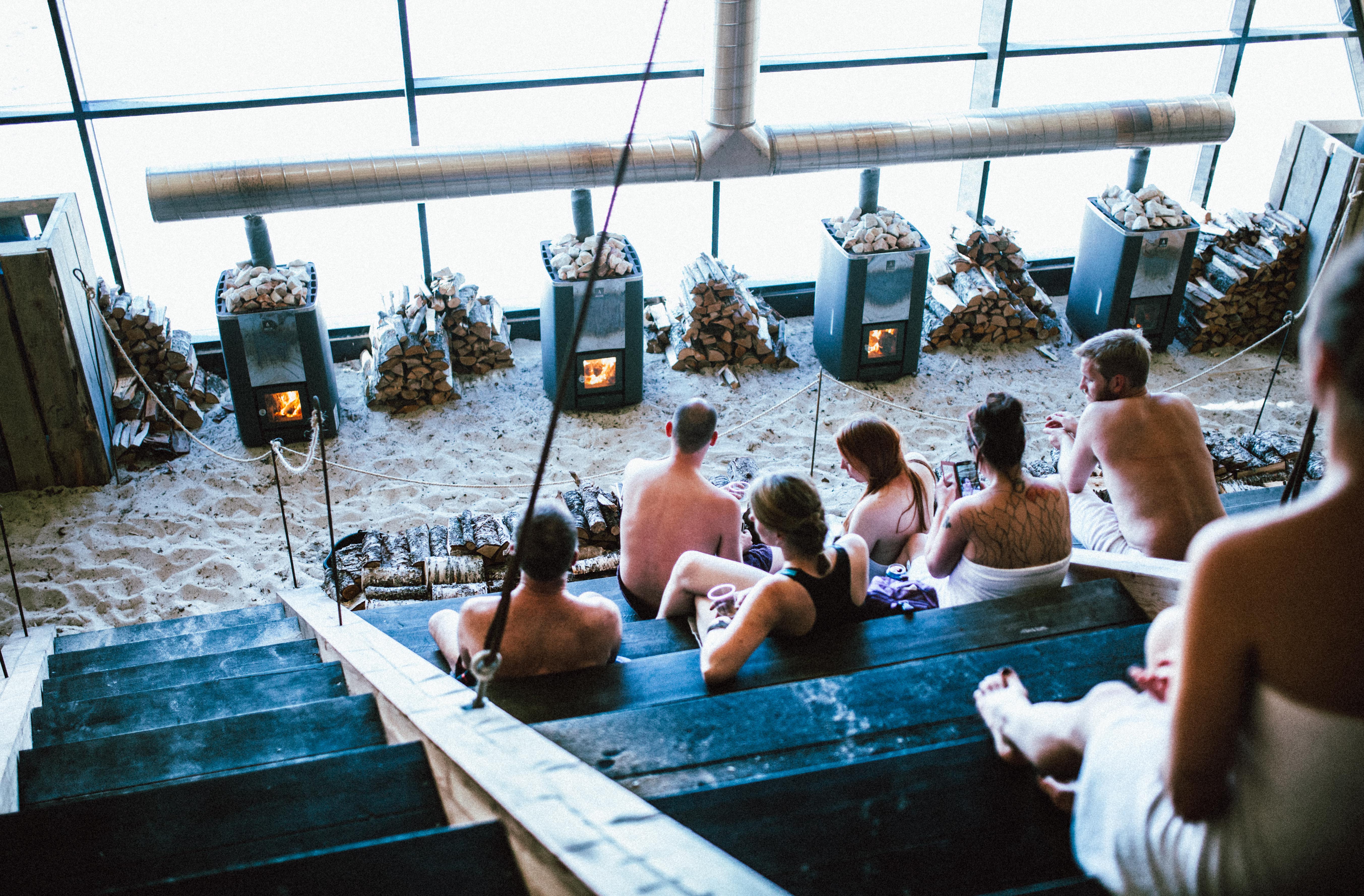 The interior has been styled as an auditorium (Agora Sauna at SALT, Norway, salted.no (c) Martin Losvik)