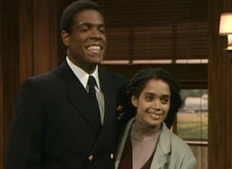 Actor Joseph C. Phillips with actress Lisa Bonet on the set of the Cosby Show.