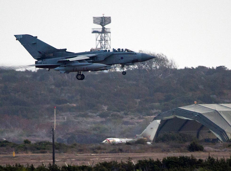 An RAF Tornado fighter jet comes in to land at RAF Akrotiri in Cyprus