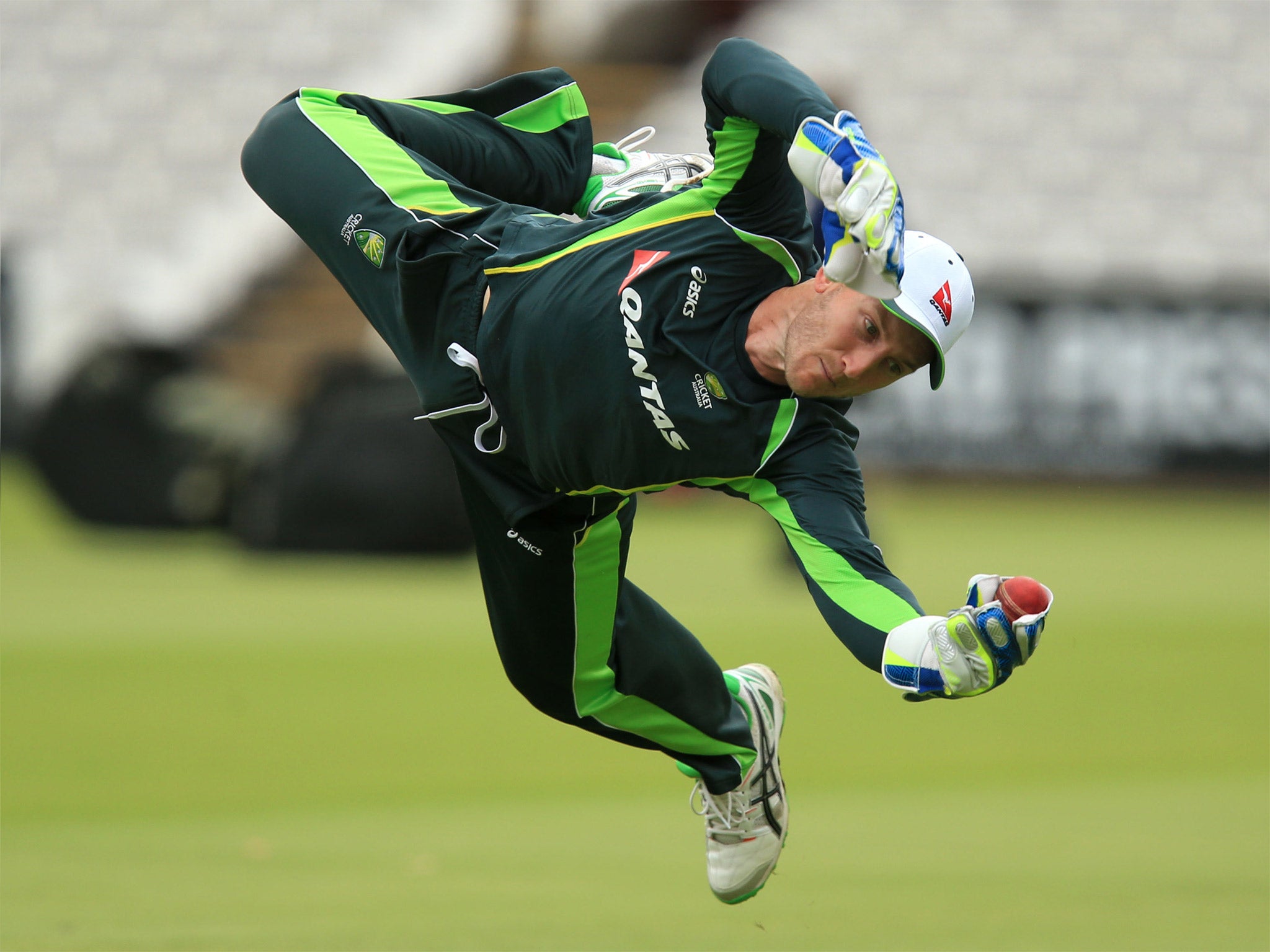 The new Australia wicketkeeper Peter Nevill takes a beauty in practice