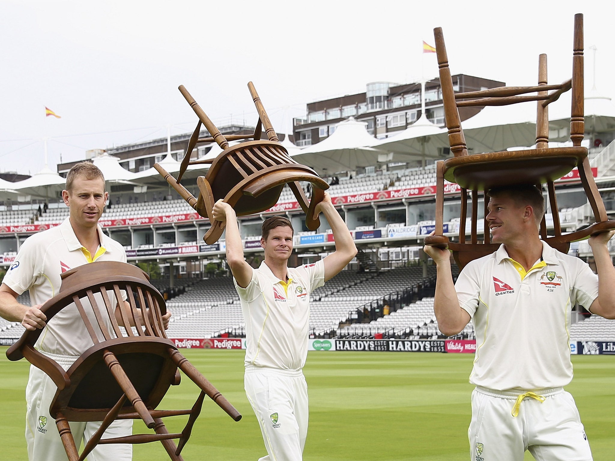 Australia’s Adam Voges, Steve Smith and David Warner take a seat at Lord’s