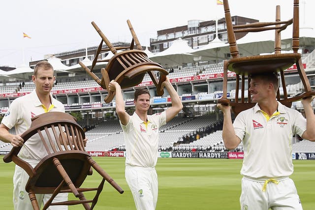 Australia’s Adam Voges, Steve Smith and David Warner take a seat at Lord’s 