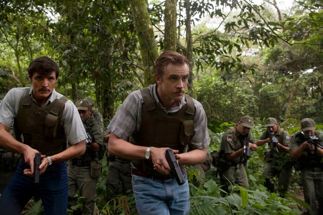 Pedro Pascal as Javier Peña and Boyd Holbrook as Steve Murphy in the Netflix Original Series "Narcos."