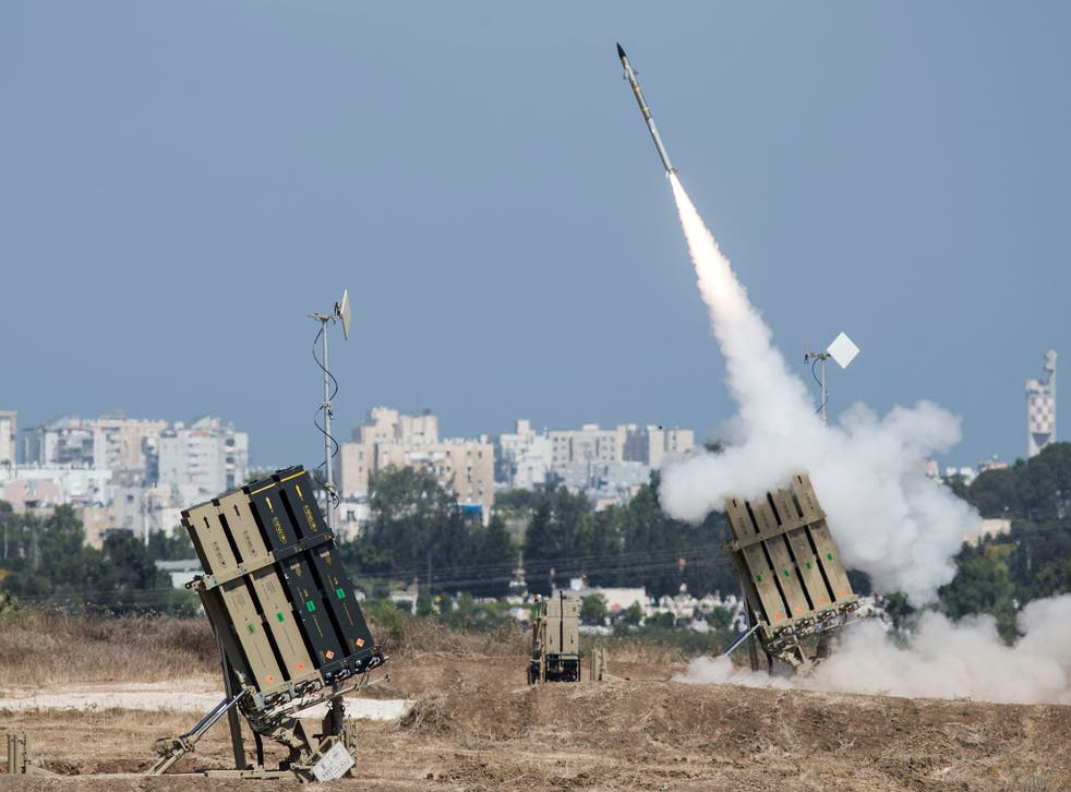 Iran's Iron Dome air-defense system fires to intercept a rocket over the city of Ashdod in July 2014