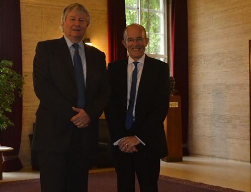 Professor Sir Adrian Smith of UOL, left, and Professor Paul Curran of City, right, are 'delighted' their institutions will be merging together in August 2016