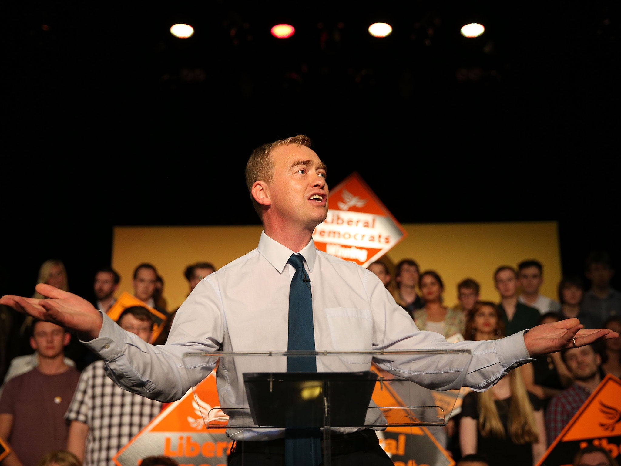 Tim Farron at a rally in north London