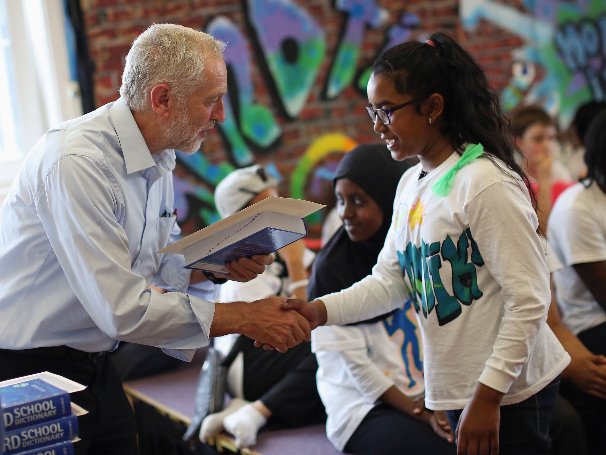 Jeremy Corbyn at Duncombe Primary School in his north London constituency
