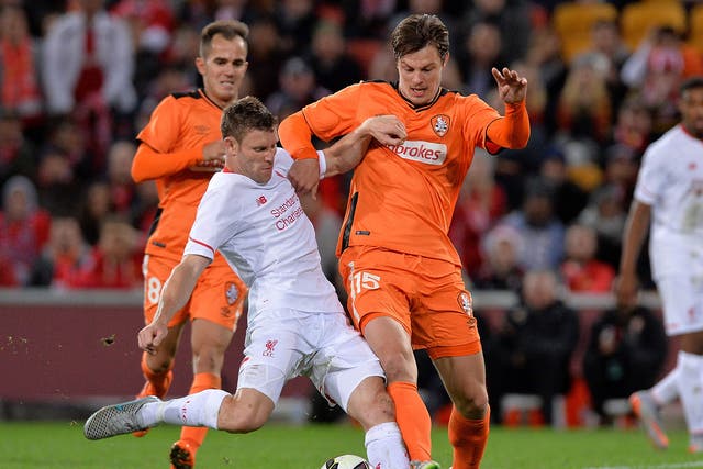 James Milner scores for Liverpool against Brisbane Roar