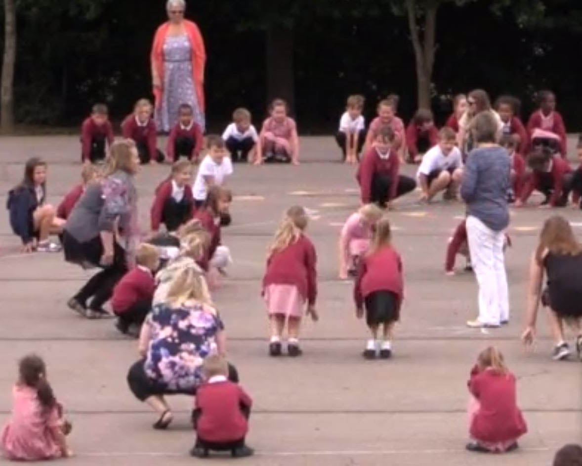 Mrs Gabica was surprised with a flash mob on her final day as a teacher at the school