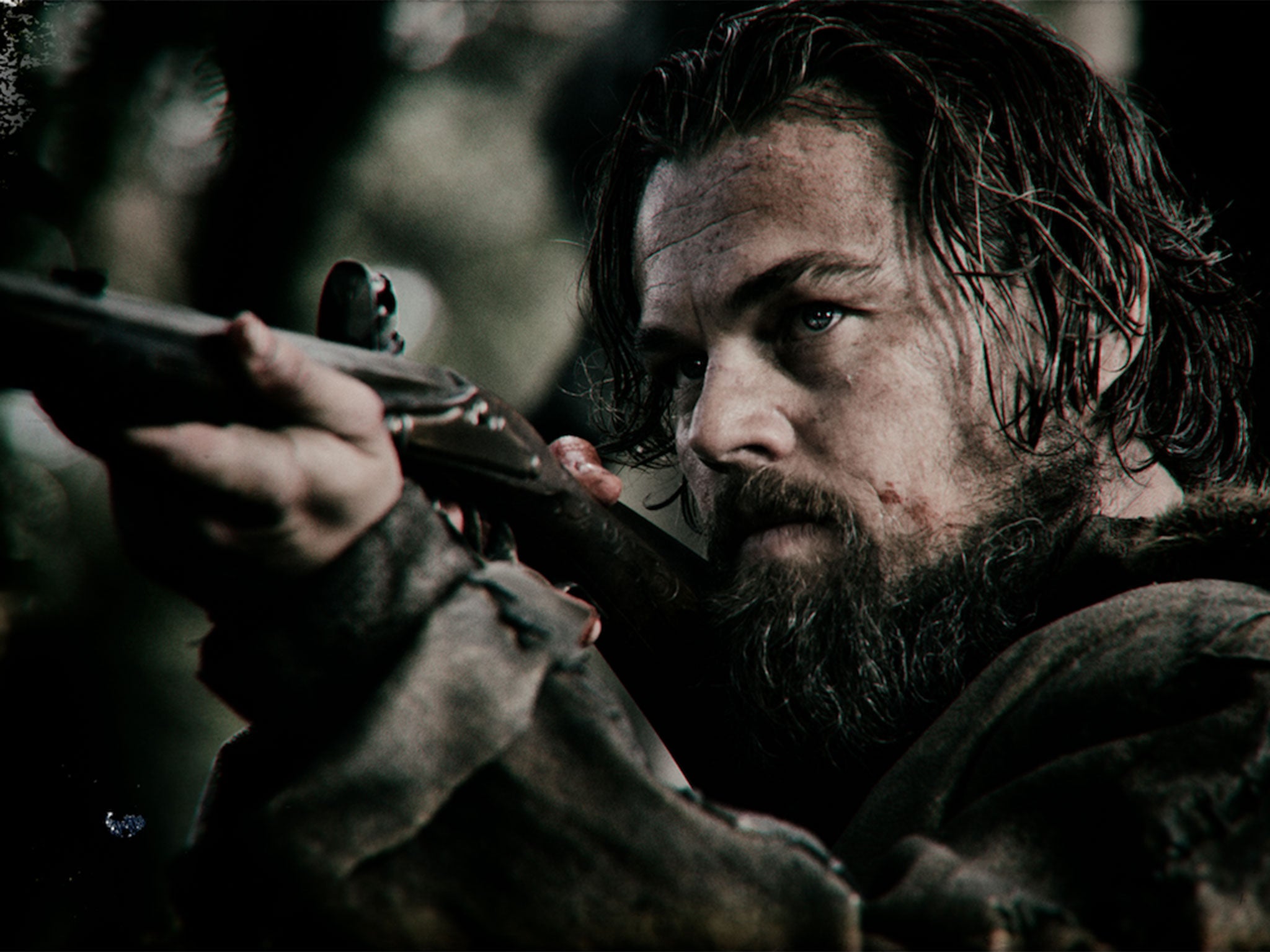 Leonardo DiCaprio as fur trapper Hugh Glass in The Revenant