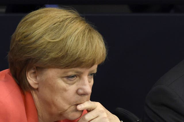 Angela Merkel during the debate in the Bundestag