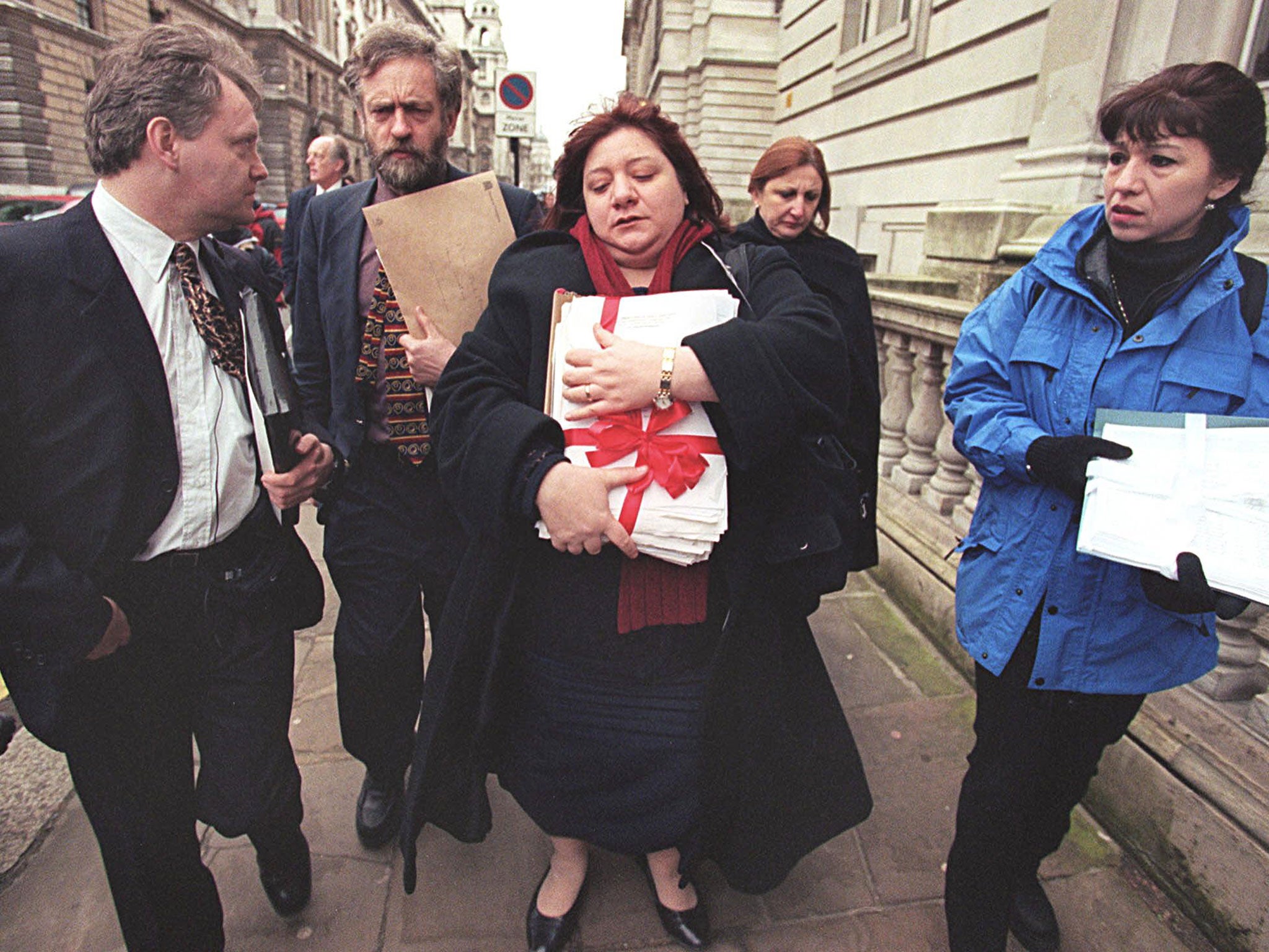 Jeremy Corbyn (second left) in 2000 with the leader of the Chilean Committee Against Impunity, Nicole Drouirlly