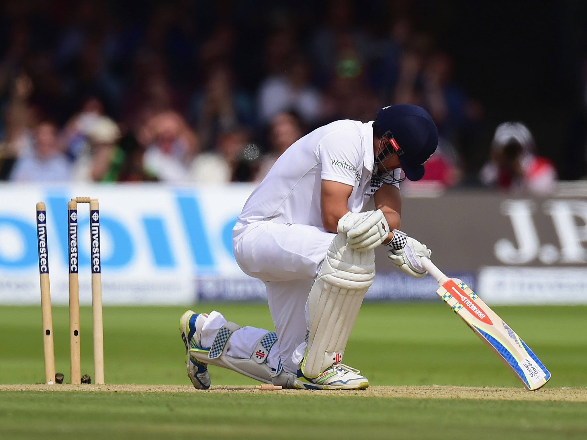 Alastair Cook is bowled by Mitchell Marsh