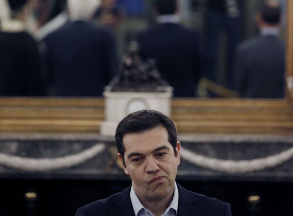 Alexis Tsipras at Saturday's swearing in of new ministers at the Presidential Palace in Athens