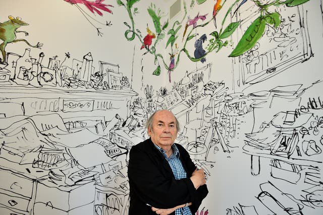 British cartoonist and illustrator Quentin Blake poses for photographers during the press preview of his exhibition at the House of Illustration in  2014 