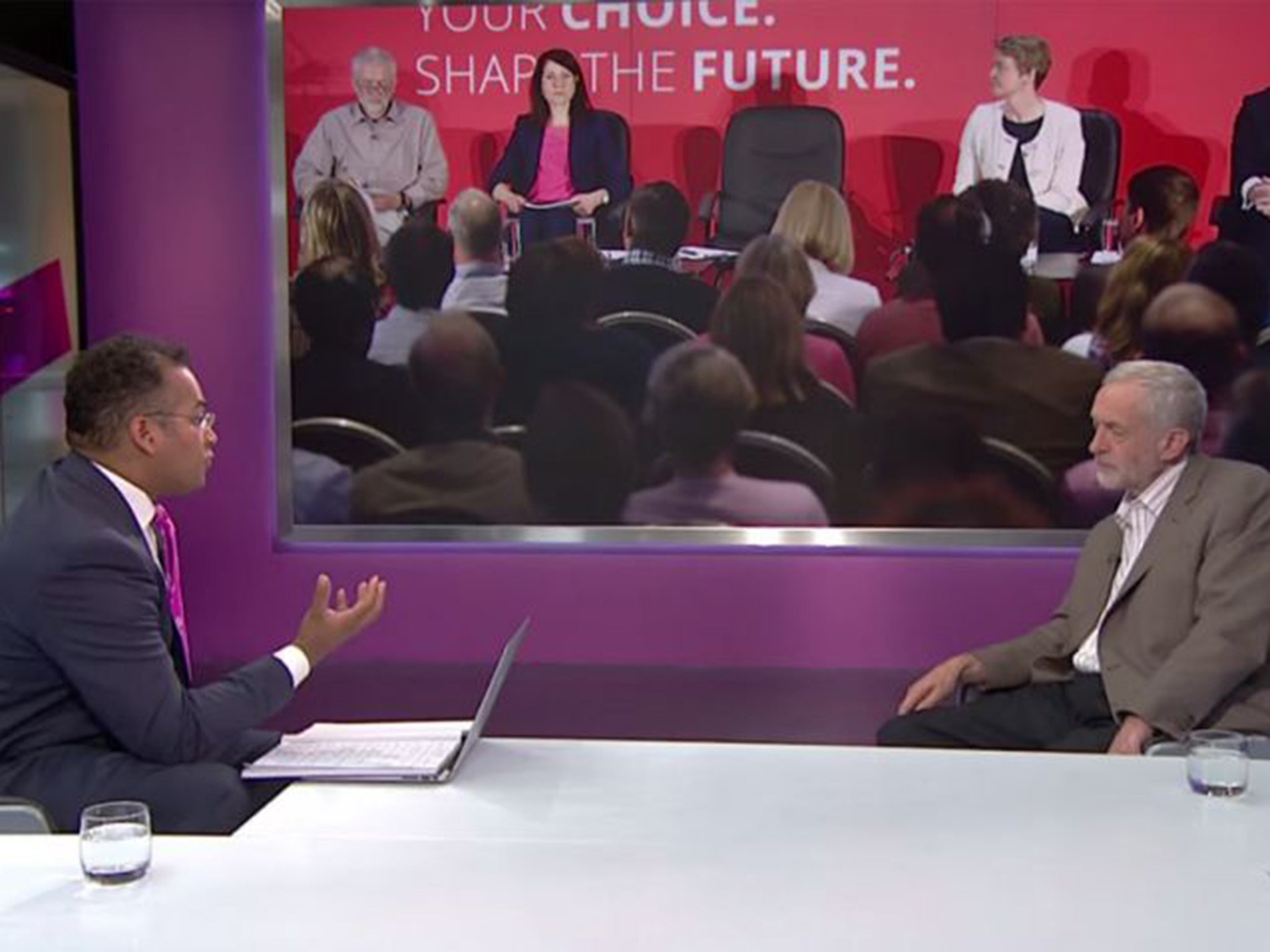 Jeremy Corbyn, right, with Krishnan Guru-Murthy on Channel 4 news