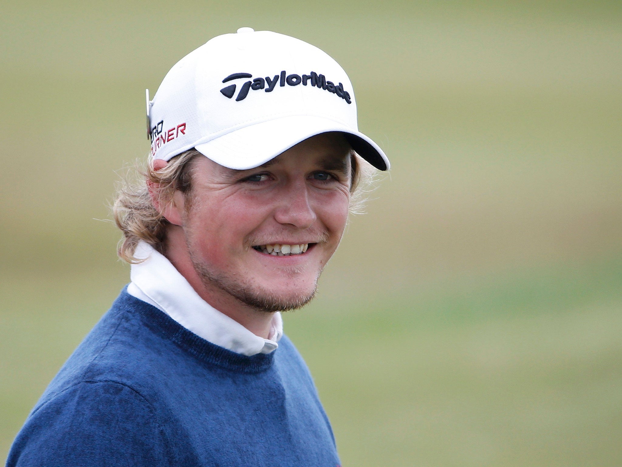 Eddie Pepperell celebrates after making birdie on the 16th but he was to card a double-bogey six on the next hole