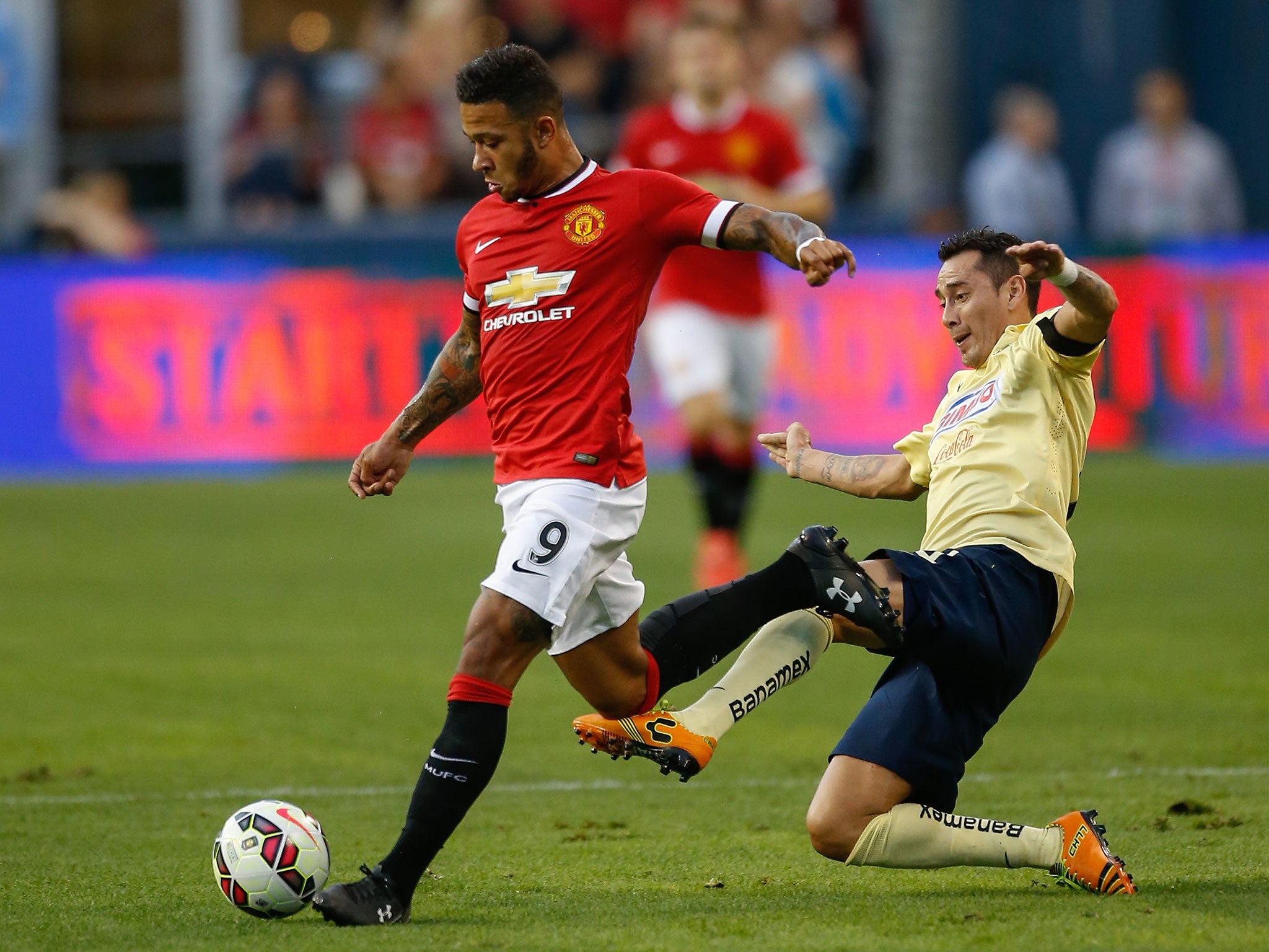 Memphis Depay in action during his Manchester United debut on Friday night