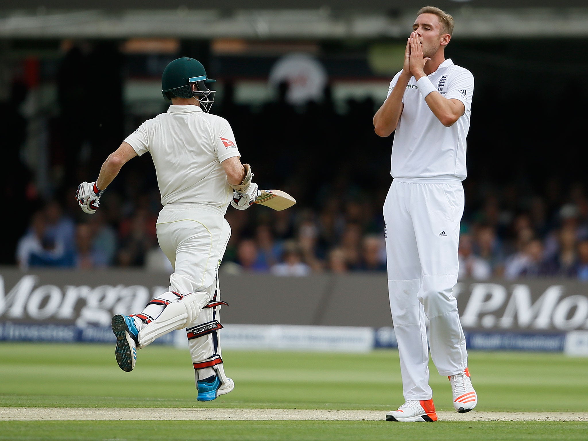 Chris Rogers piles on the Australian runs on the first day at Lord’s, to the frustration of bowler Stuart Broad