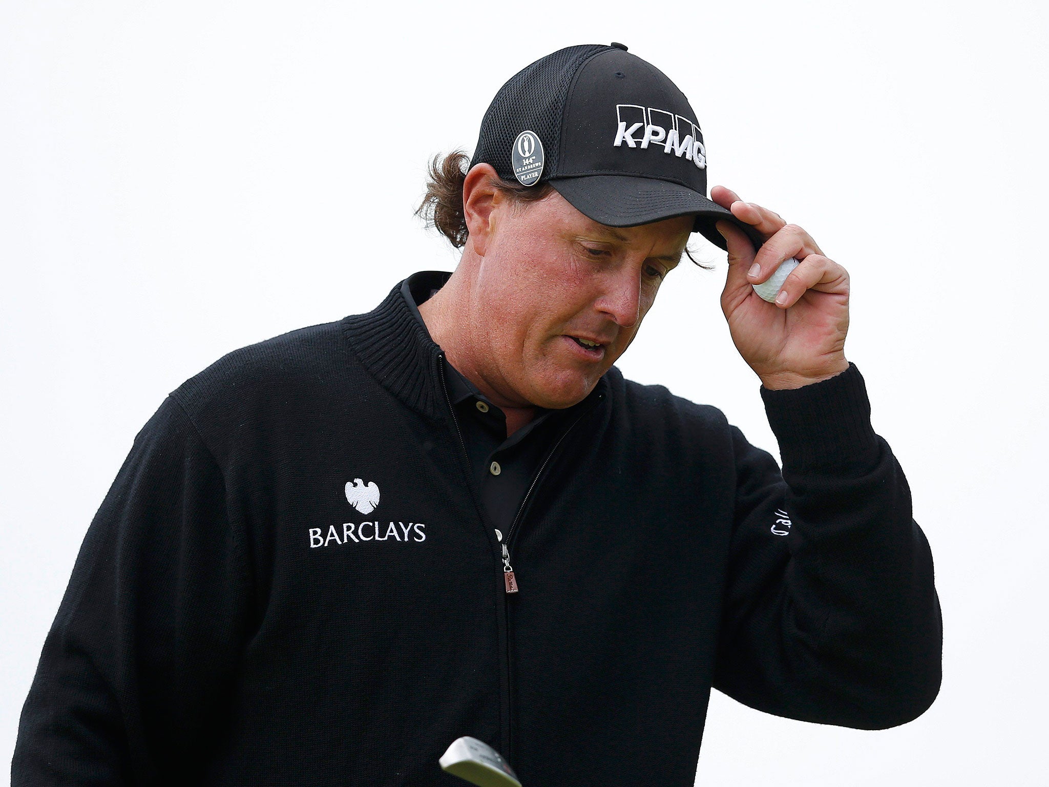 Phil Mickelson reacts during his final round at The Open