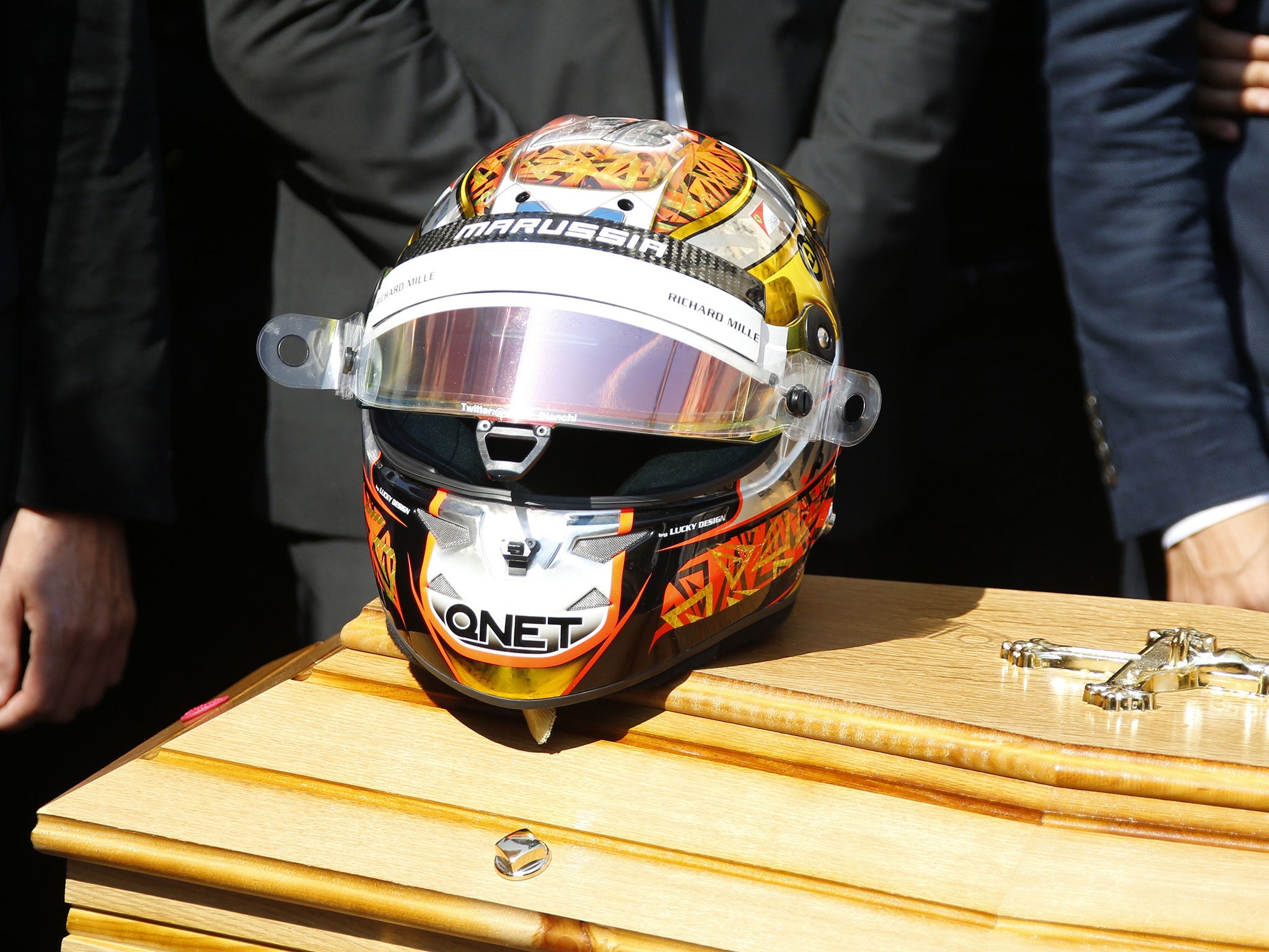 Jules Bianchi's helmet atop the driver's casket