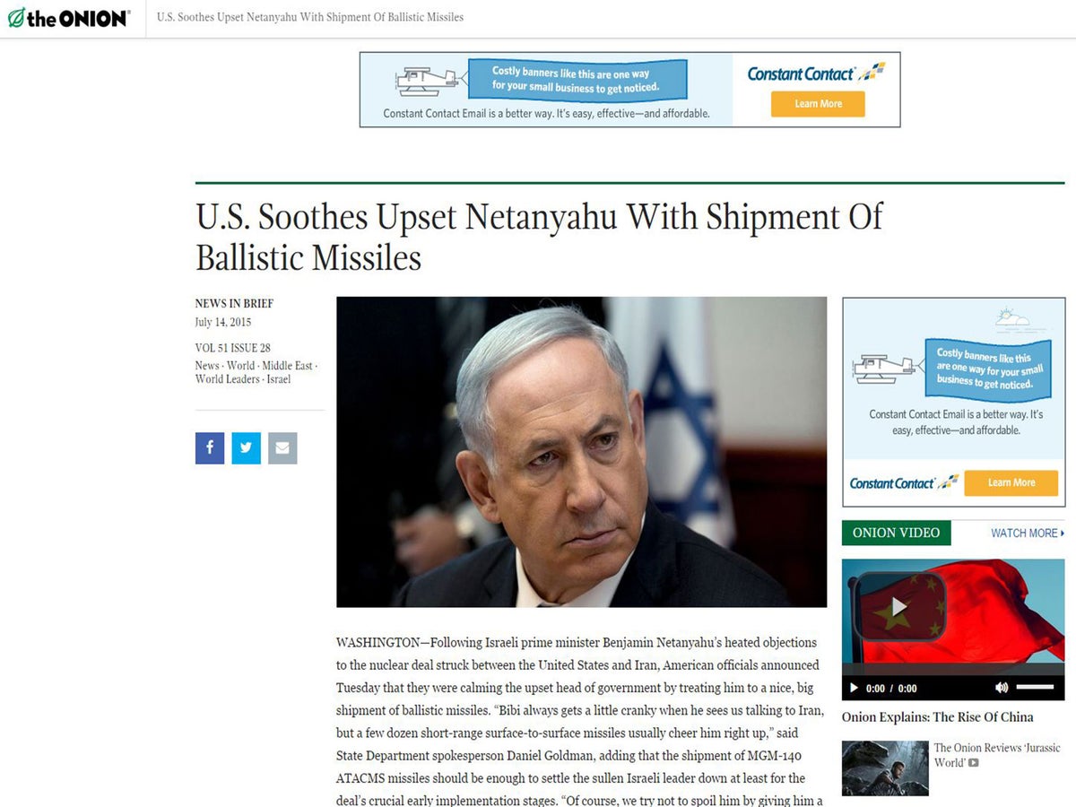 Iran Nuclear Deal Satirical Website The Onion Accidentally Breaks Story About The Us Offering Missiles To Israel The Independent The Independent