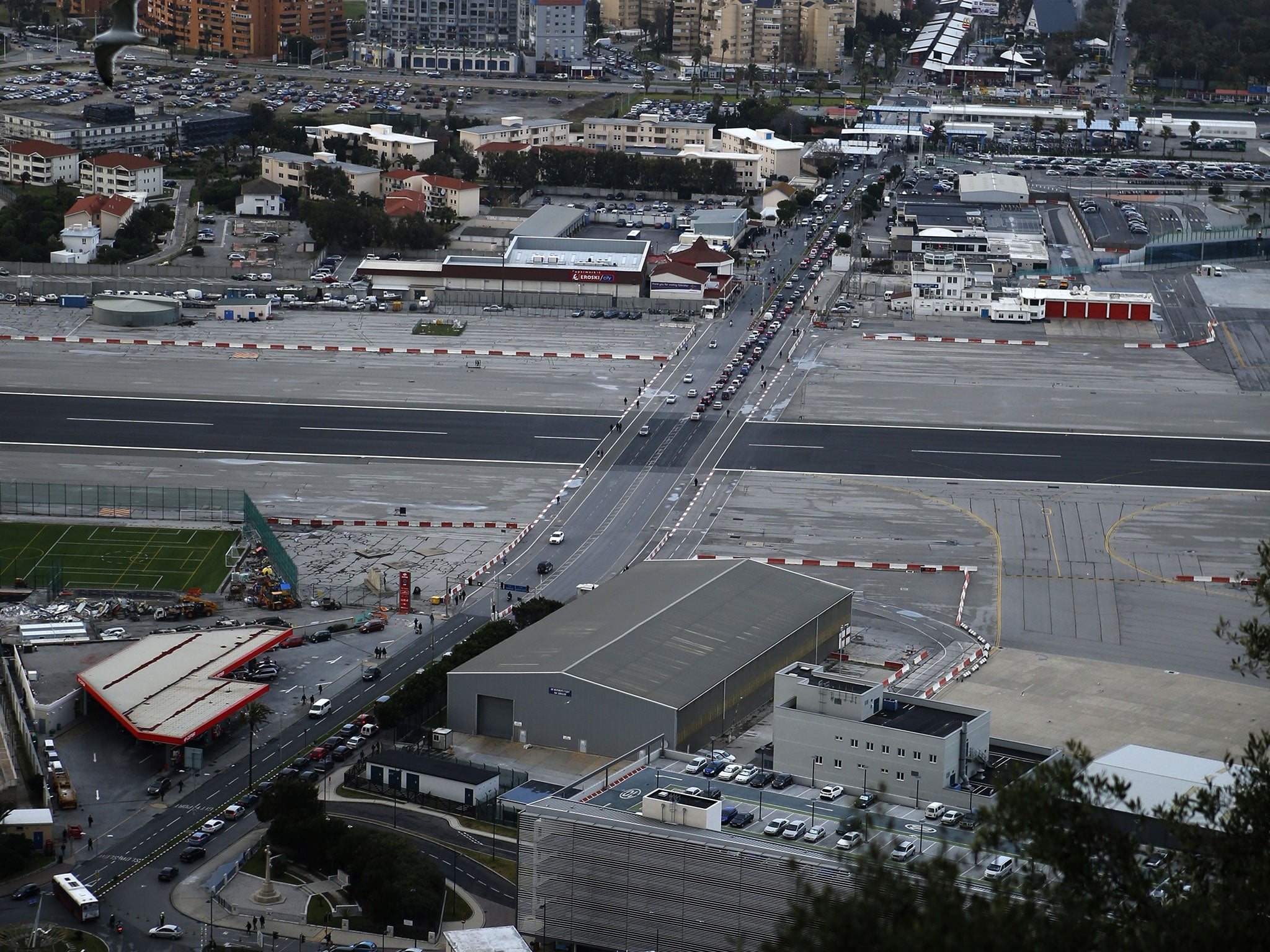 Gibraltar airport seen from the Rock in Gibraltar in January 2013
