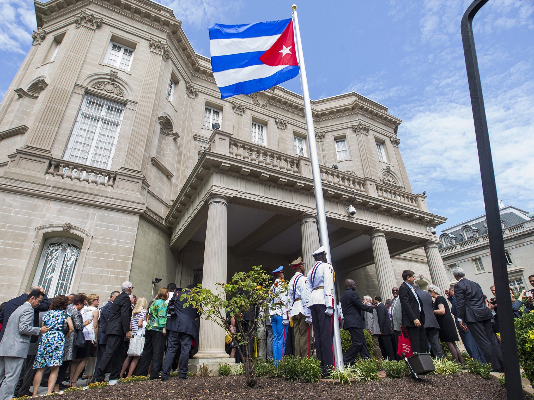 Cuba’s flag was raised over its embassy in Washington for the first time in 54 years on Monday