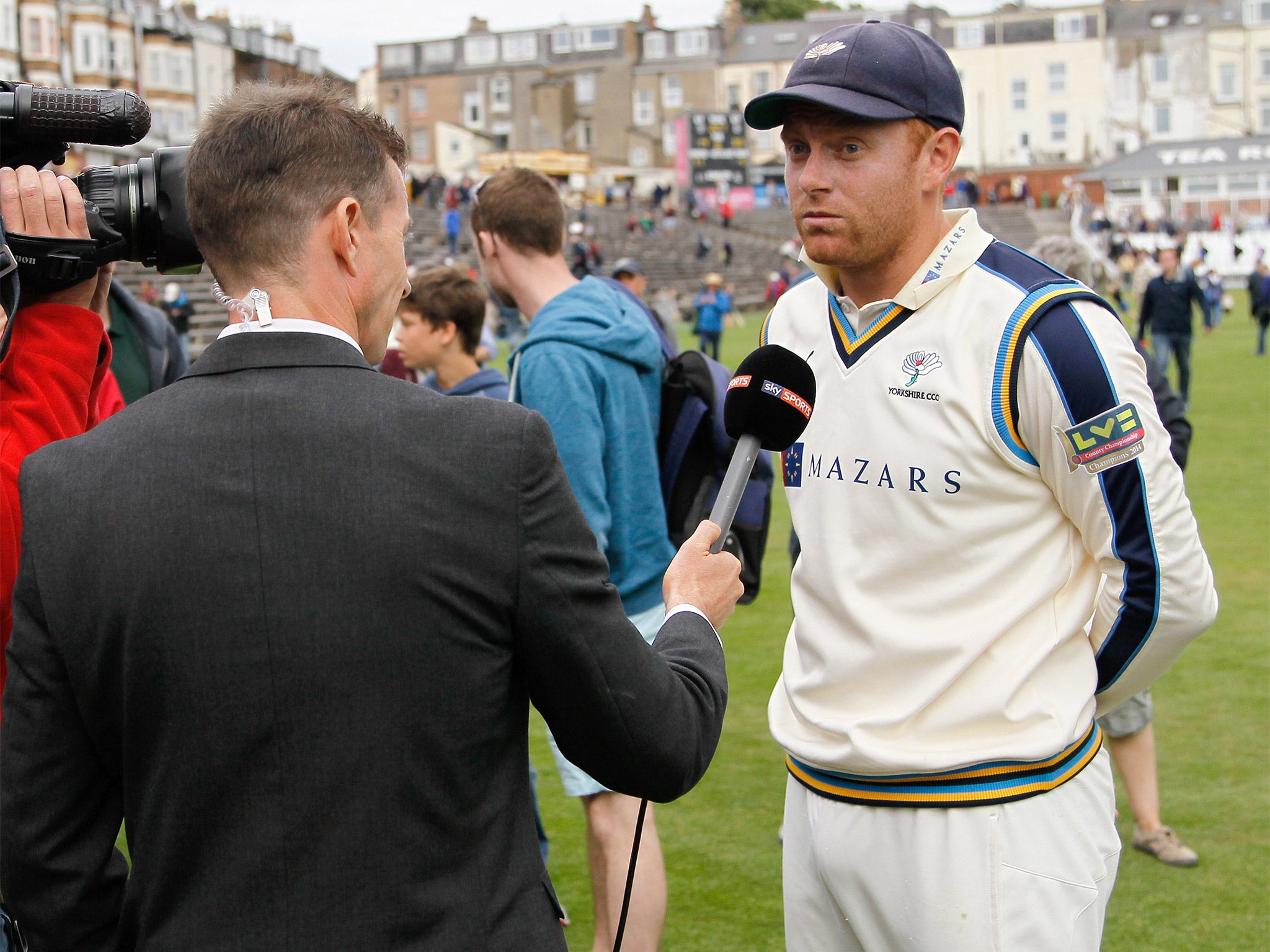 Jonny Bairstow is interviewed by Sky Sports after day three of the LV County Championship division one match between Yorkshire and Worcestershire on Tuesday