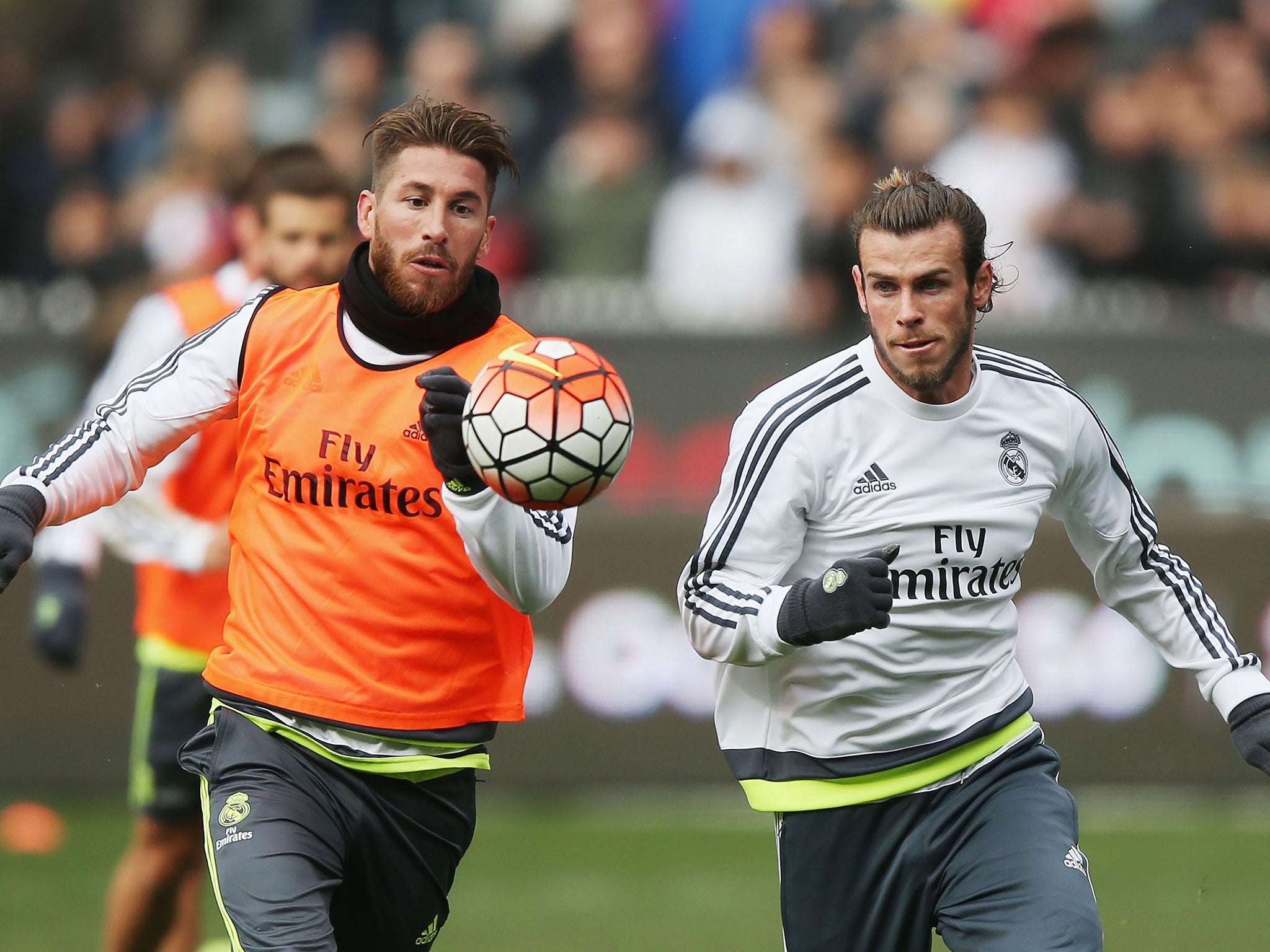 Sergio Ramos and Gareth Bale in training for Real Madrid