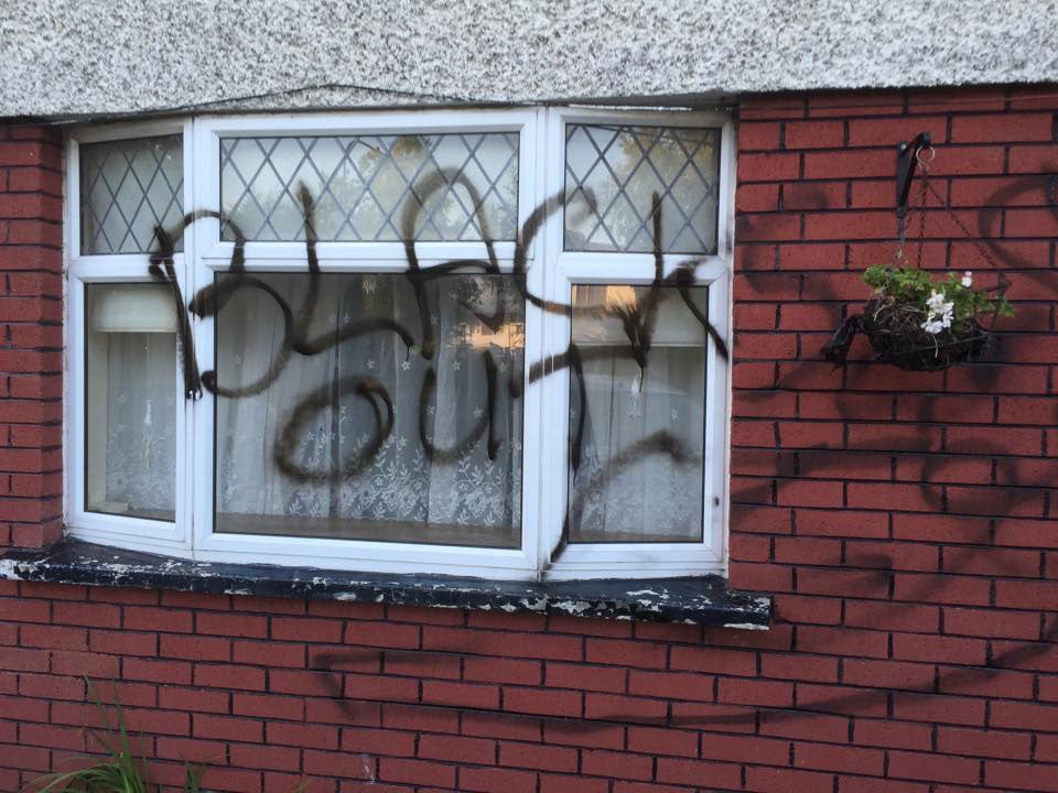 The offensive graffiti appeared outside the family's Dublin home