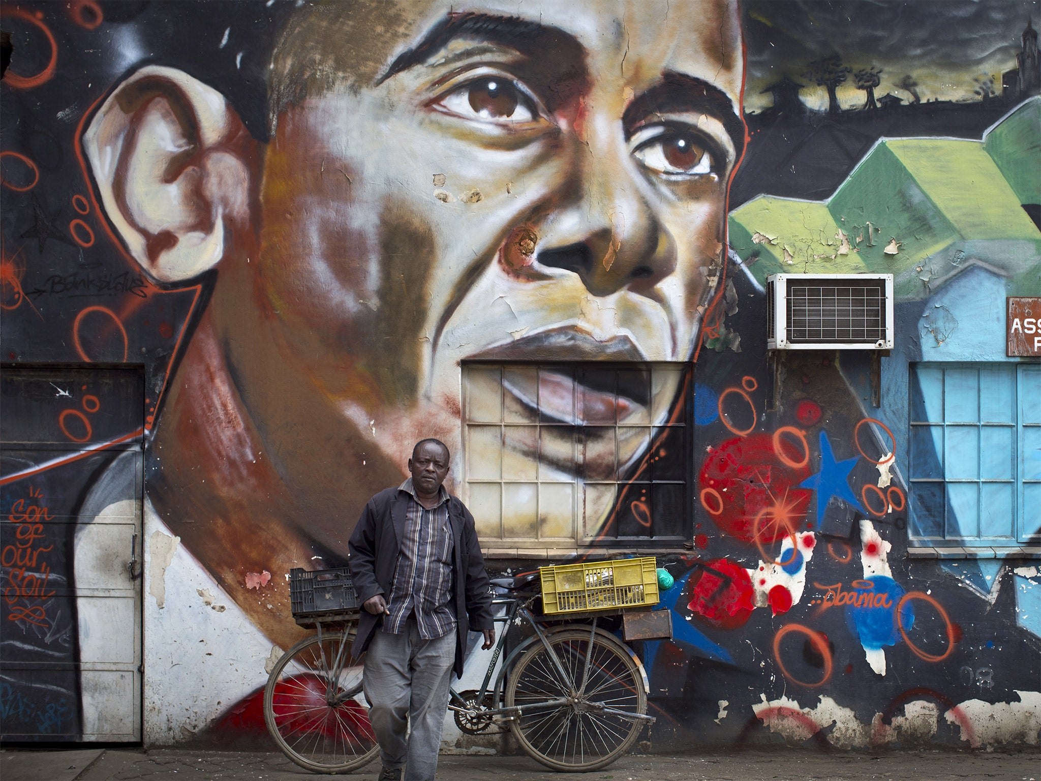 A mural of President Obama, created by the Kenyan graffiti artist Bankslave, at the GoDown Arts Centre in Nairobi