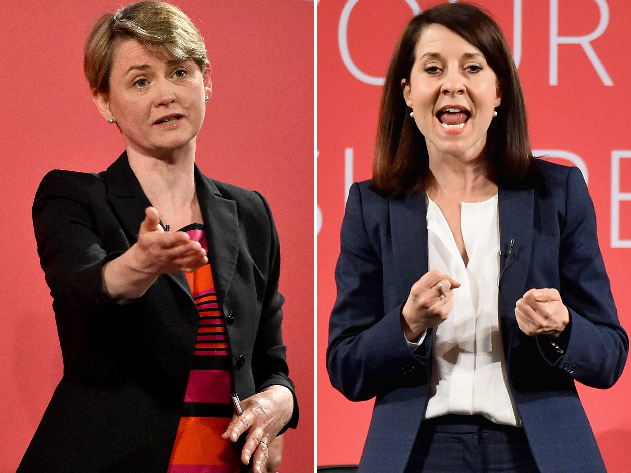 Centrist candidate Yvette Cooper and Blairite standard-bearer Liz Kendall, the two female candidates in the race to replace Ed Miliband