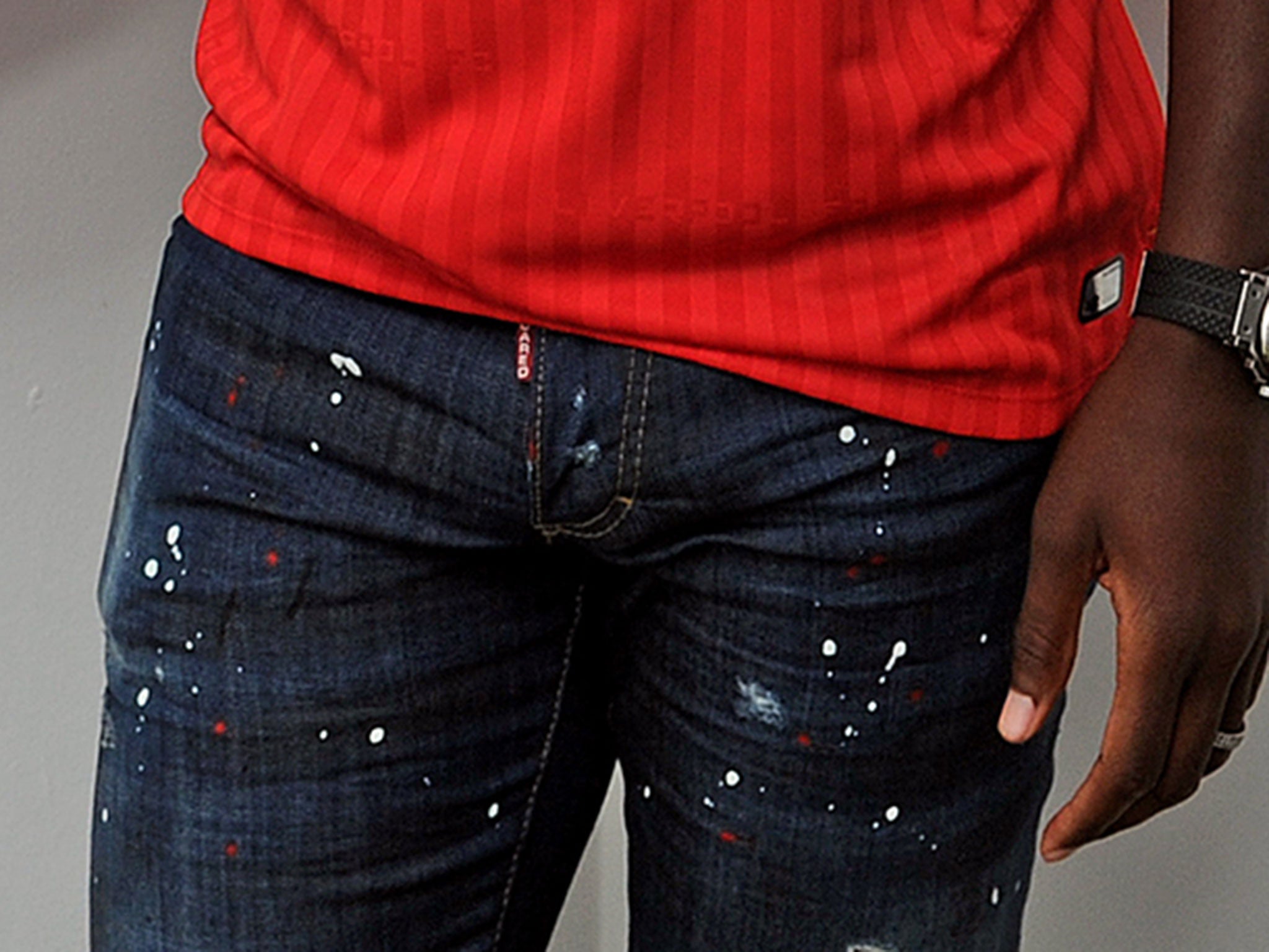 A close up of Christian Benteke's trousers