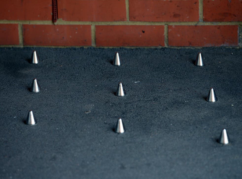Anti-homelessness spikes outside a building in London